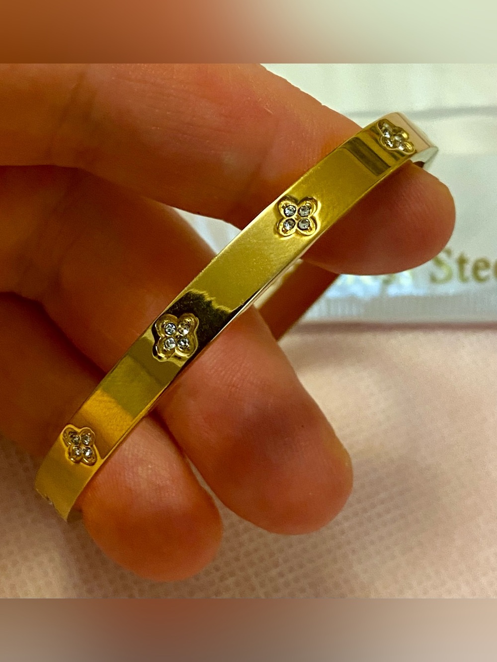 Gold Flower Accent Bangle Bracelet - Women Jewelry